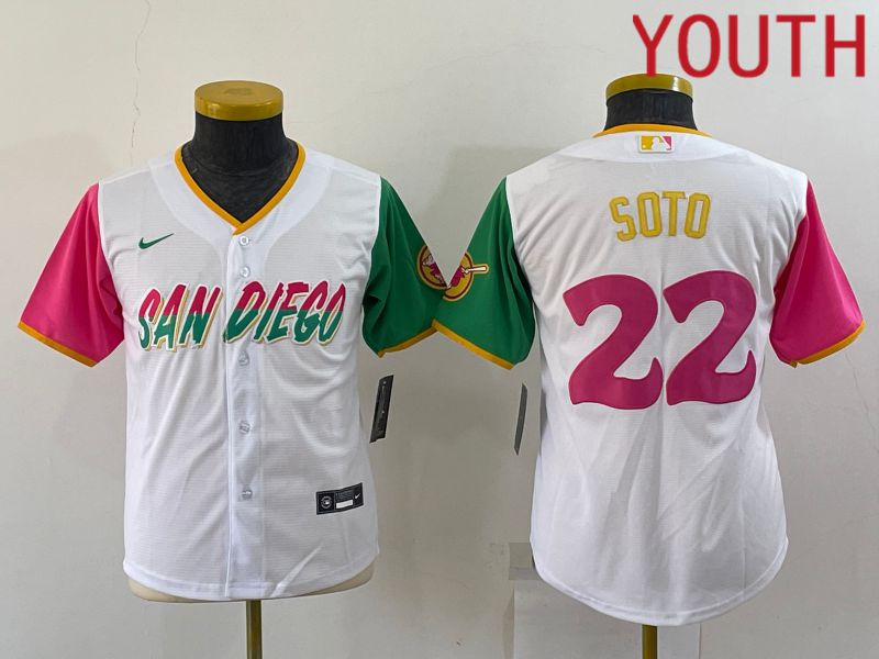 Cheap Youth San Diego Padres 22 Soto White City Edition Game Nike 2022 MLB Jerseys